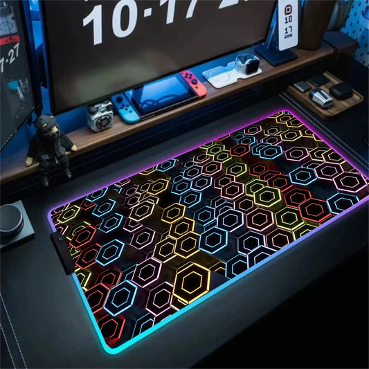 RGB Hexagon Mousepads Geometry Mousepad Large Gaming Desk Mat Luminous Mouse Pad LED Colorful Mouse Mat Backlit Keyboard Mats